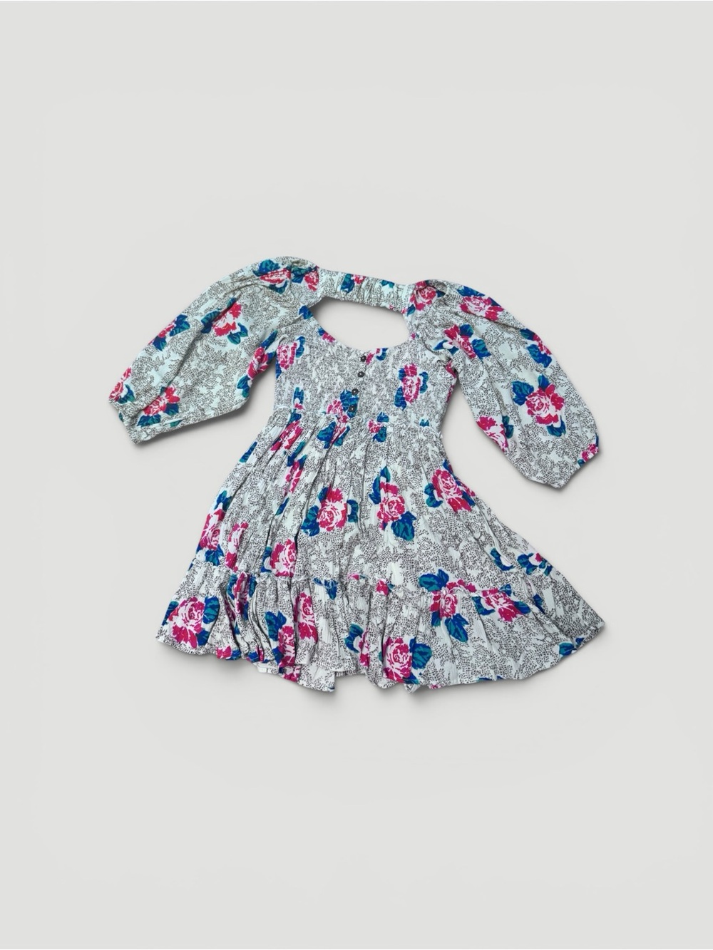 Free People Cream Smocked Dress with Pink Roses